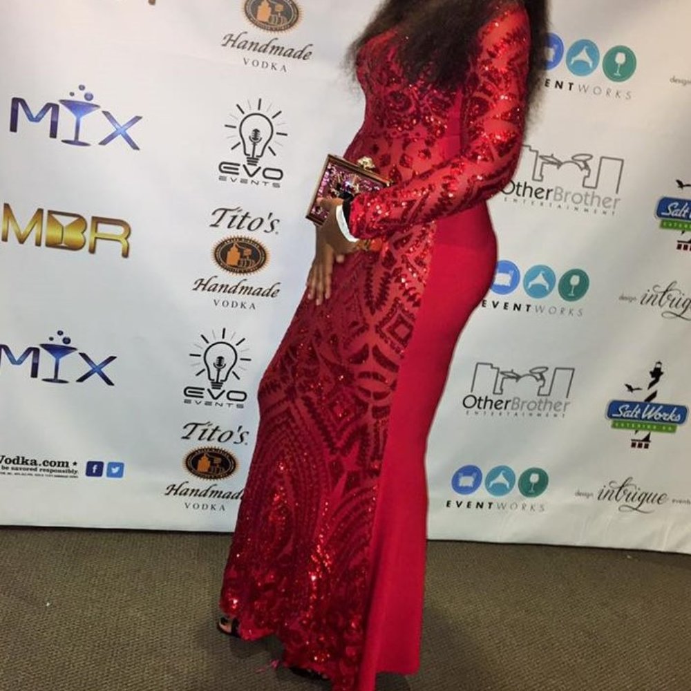 Auditions Red Sequin Floor Length Gown